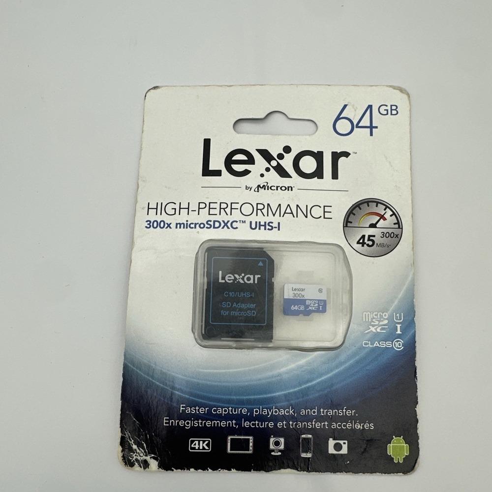 Lexar 64GB 64G  300x 45MB/s Micro SDXC MicroSD Class10 UHS-I + SD Adapter